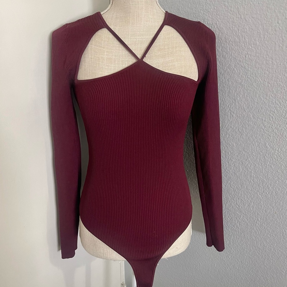 ASTR Burgundy Top ASTR the label Burgundy Long Sleeve Bodysuit